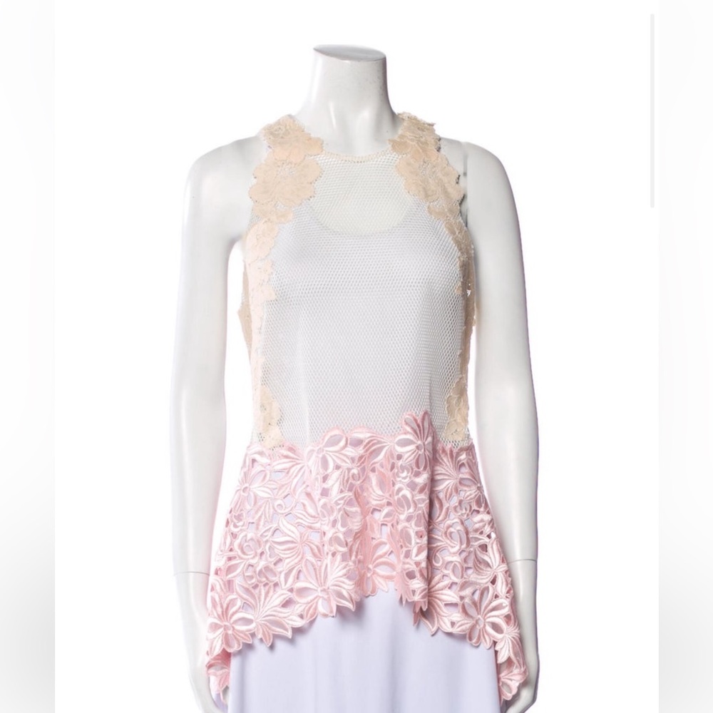 3.1 Phillip Lim Delicate Pink Lace Peplum Tank Top